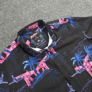 Retro Rifle Shirt Mens XL Black The Palm Neon Rifle Palm Tree Stretch Casual